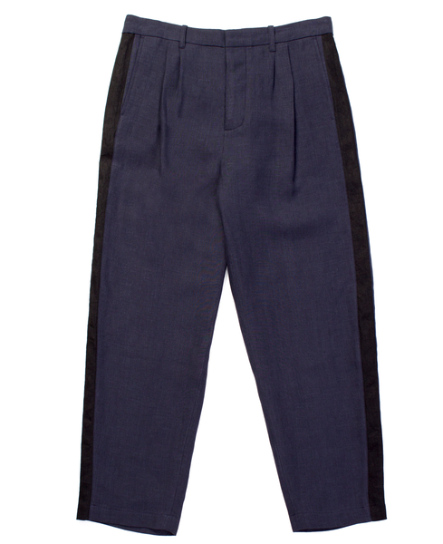 pleated stripe trouser / navy linen