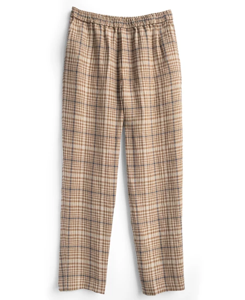 drawstring trouser / gold check linen